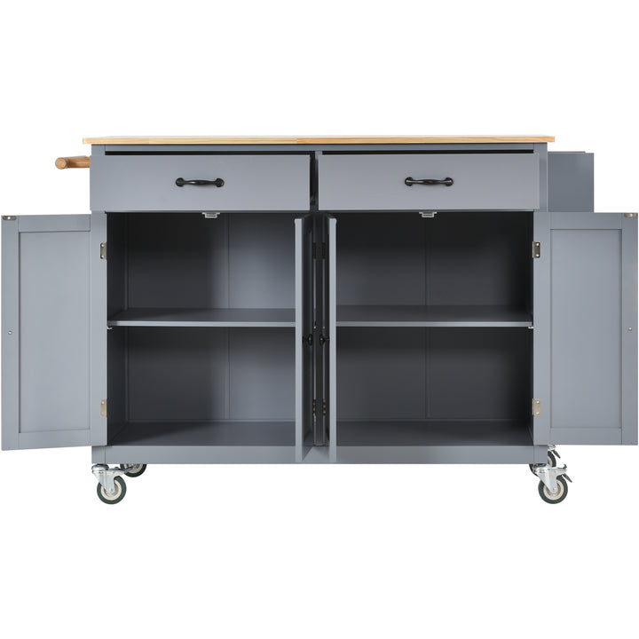 Kitchen Island Cart with Solid Wood Top and Locking Wheels,54.3 Inch Width,4 Door Cabinet and Two Drawers,Spice Rack, Towel Rack (Grey Blue)