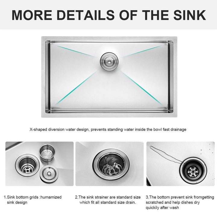 28 Inch Undermount Sink - 28"x18"x10" Undermount Stainless Steel Kitchen Sink 16 Gauge 10 Inch Deep Single Bowl Kitchen Sink Basin