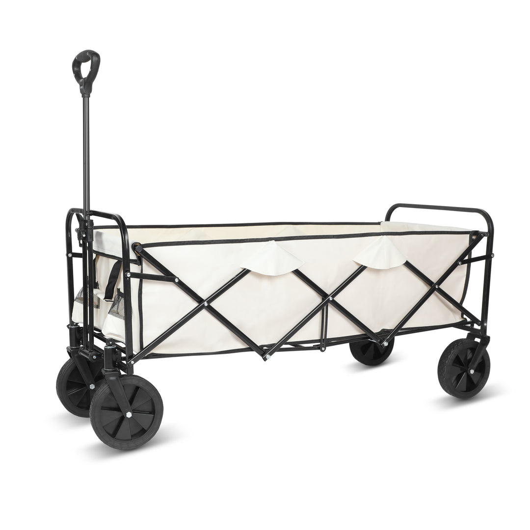 YSSOA Extended Folding Utility Wagon, 330LBS Heavy Loaded Collapsible Garden Cart with Anti-Slip Wheels, Adjustable Handle and Side Pockets, Large, White, X-Large