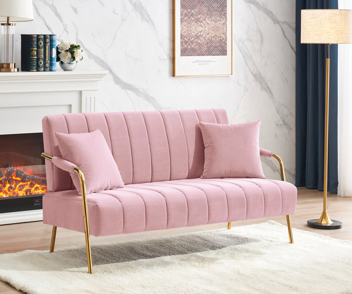 [New Design] Modern and comfortable pink Australian cashmere fabric sofa, comfortable loveseat with two throw pillows