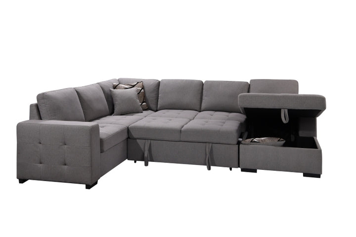 123" Oversized Sectional Sofa with Storage Chaise, U Shaped Sectional Couch with 4 Throw Pillows for Large Space Dorm Apartment. Grey