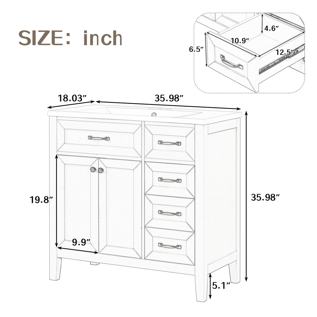 36" Bathroom Vanity with Sink Combo, White Bathroom Cabinet with Drawers, Solid Frame and MDF Board