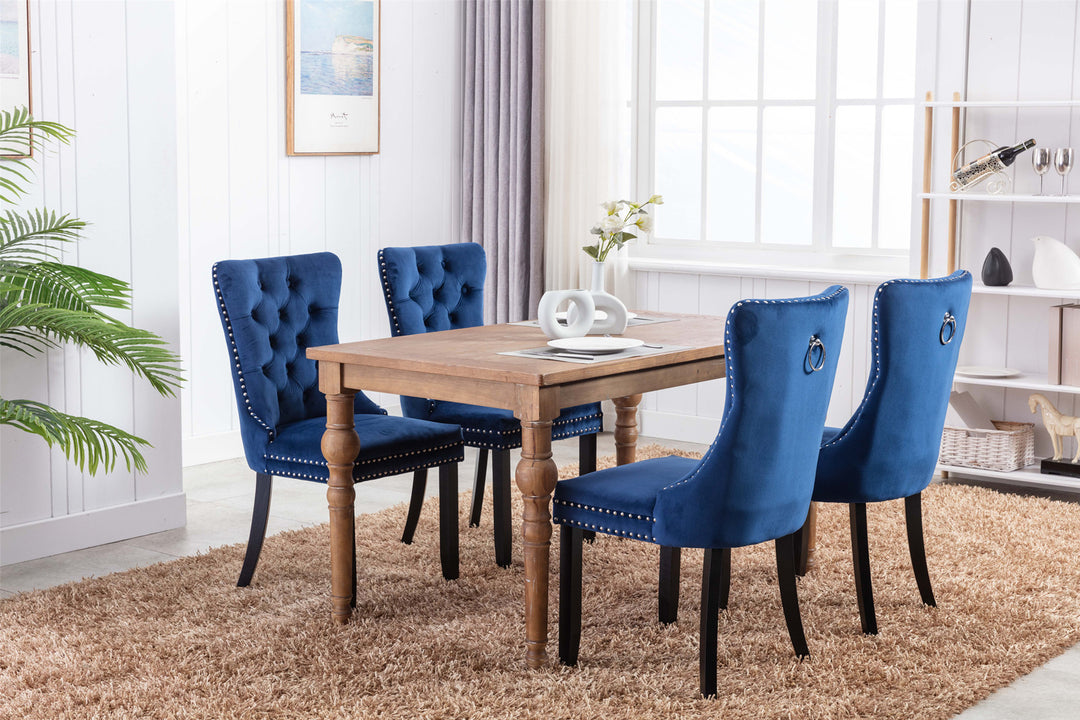 A&A Furniture,Nikki Collection Modern, High-end Tufted Solid Wood Contemporary Velvet Upholstered Dining Chair with Wood Legs  Nailhead Trim 2-Pcs Set, Blue, SW1801BL