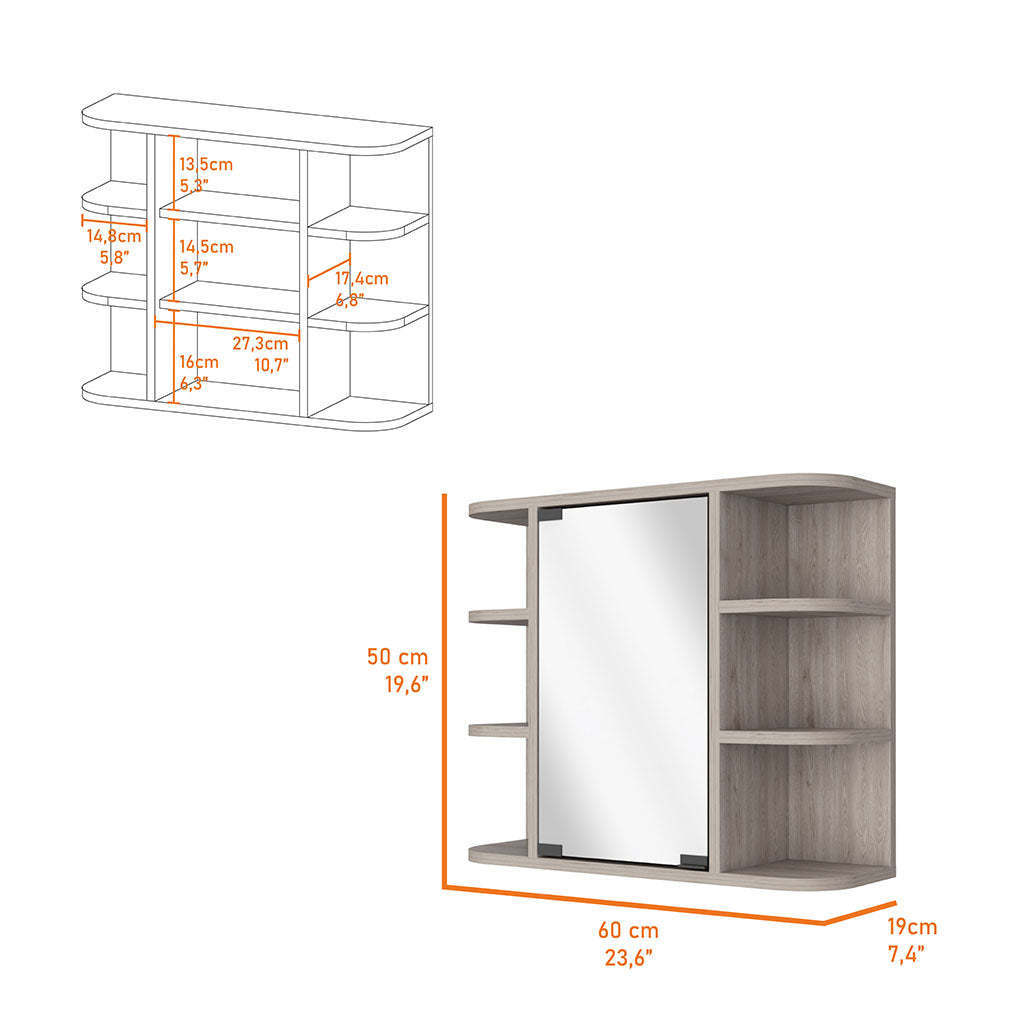 Valdez Medicine Cabinet With Six Shelves, Mirror Cabinet