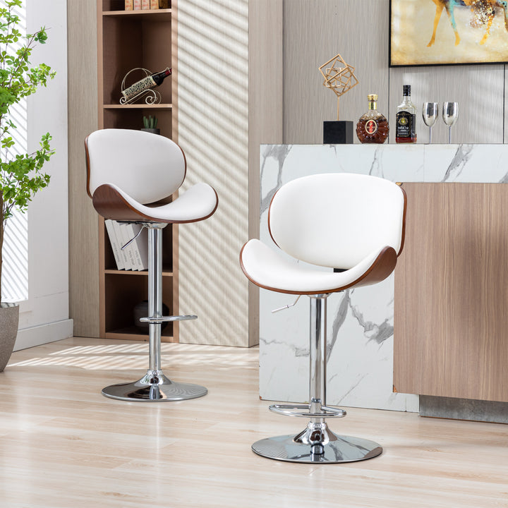 HengMing Bentwood Adjustable Bar Stools , Upholstered Swivel Barstool, white PU Leather Barstools (Set of 2)