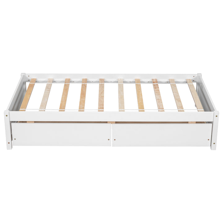 Twin Bed with 2 Drawers, Solid Wood, No Box Spring Needed ,White