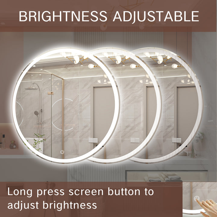 28 Inch Round Backlit Bathroom Mirror, LED round mirror with lighting strip, waterproof LED strip with adjustable 3-color and dimmable lighting,Touch Control, Vanity Mirror