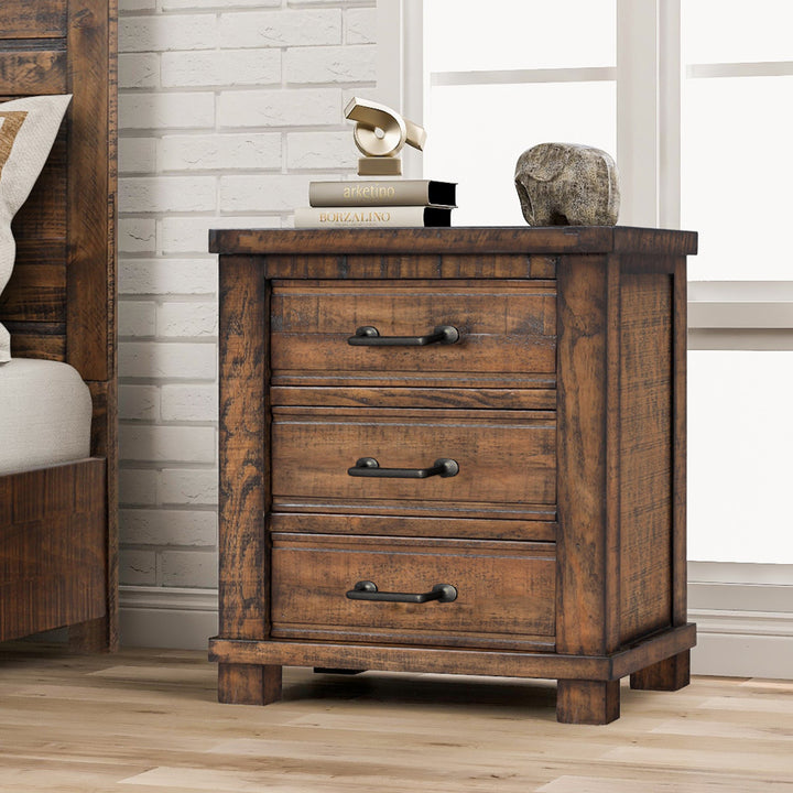 Rustic Three Drawer Reclaimed Solid Wood Framhouse Nightstand (old sku:WF298401AAD)