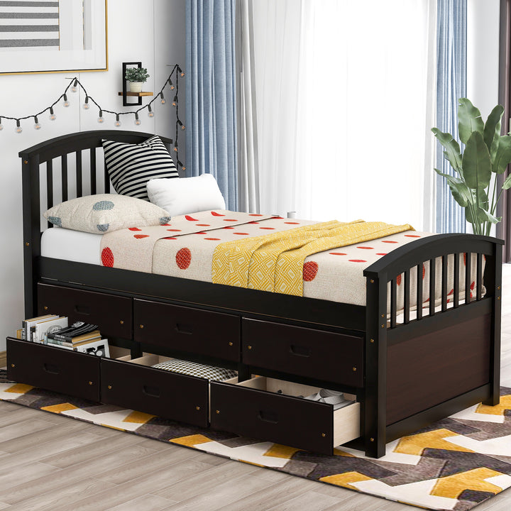 Orisfur. Twin Size Platform Storage Bed Solid Wood Bed with 6 Drawers