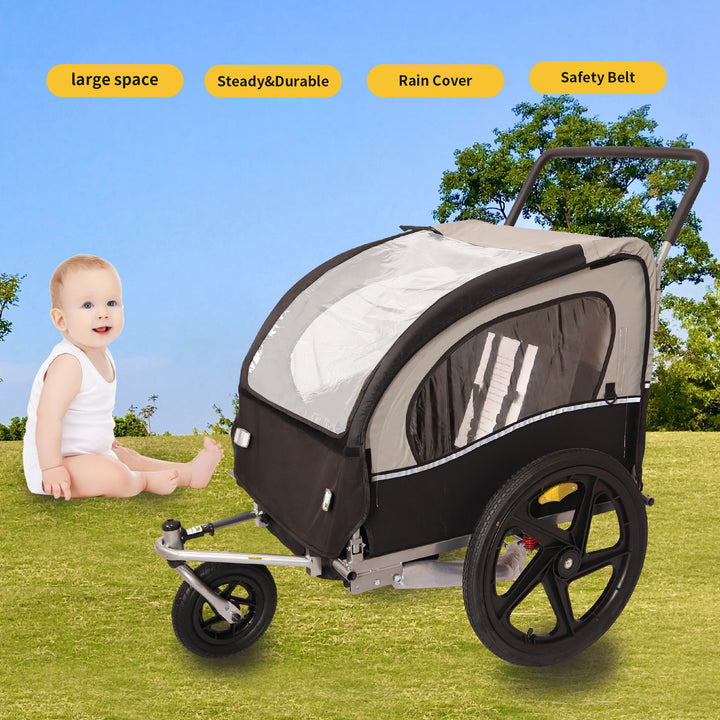 2-in-1 Double 2 Seat Bicycle Bike Trailer Jogger Stroller for Kids Children Foldable Collapsible w/Pivot Front Wheel