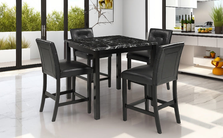 TOPMAX 5-Piece Kitchen Table Set Faux Marble Top Counter Height Dining Table Set with 4 PU Leather-Upholstered Chairs, Black