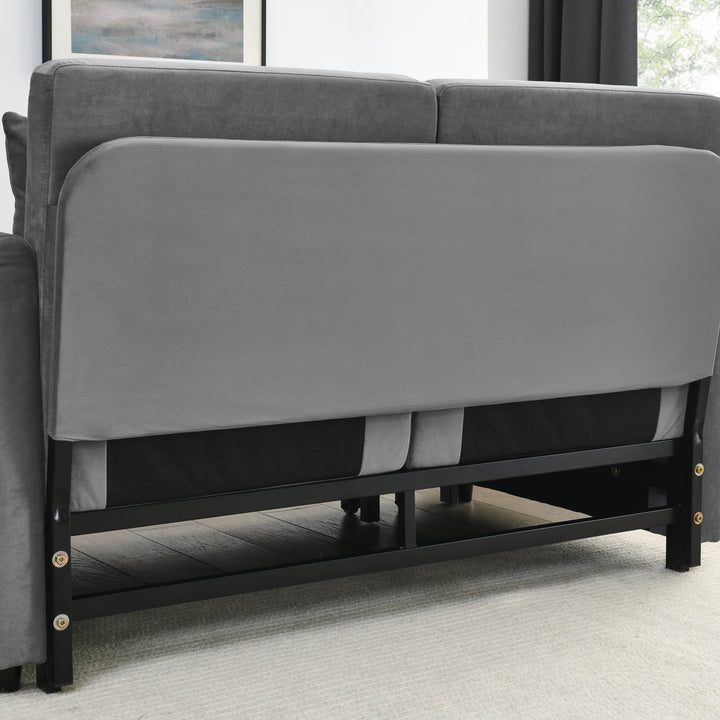 MH 54" Modern Convertible Sofa Bed with 2 Detachable Arm Pockets, Velvet Loveseat Multi-position adjustable Sofa with Pull Out Bed with Bedhead, 2 Pillows and Living Room, Grey