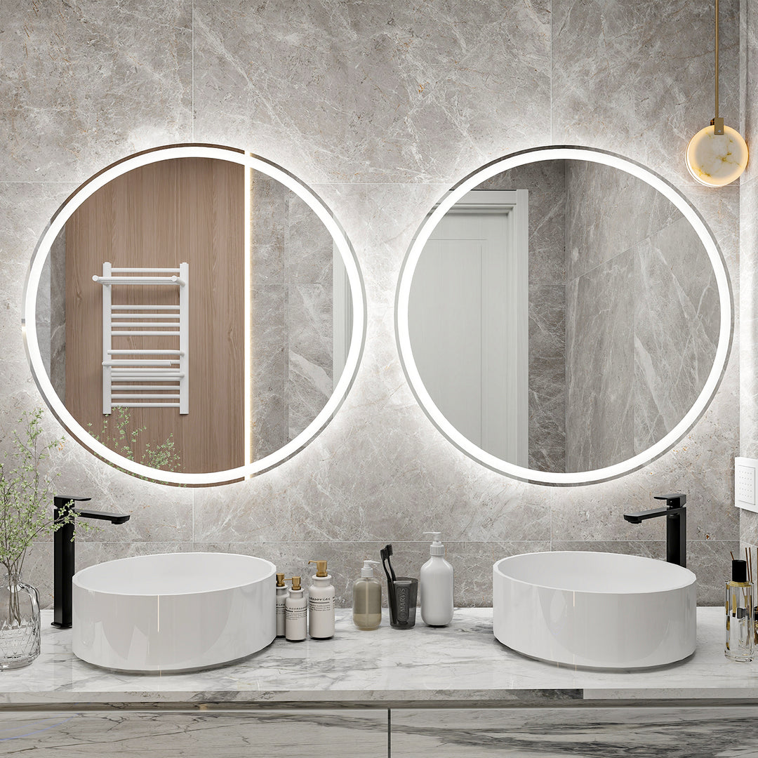 20 Inch Round Backlit Bathroom Mirror, LED round mirror with lighting strip, waterproof LED strip with adjustable 3-color and dimmable lighting,Touch Control, Vanity Mirror