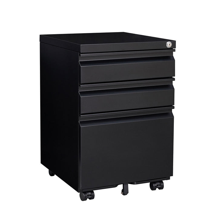 3-Drawer Mobile File Cabinet with Lock, Office Storage Filing Cabinet for Legal/Letter Size, Pre-Assembled Metal File Cabinet Except Wheels Under Desk(Black)