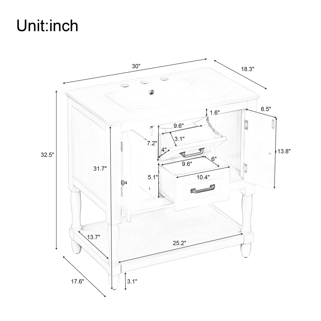 30" Bathroom Vanity with Sink Top, Bathroom Vanity Cabinet with Two Doors and Two Drawers, Solid Wood Frame, One Package, Green