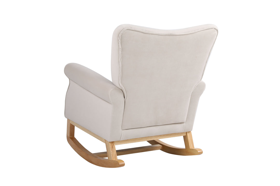 Baby Room High Back Rocking Chair Nursery Chair , Comfortable Rocker Fabric Padded Seat ,Modern High Back Armchair