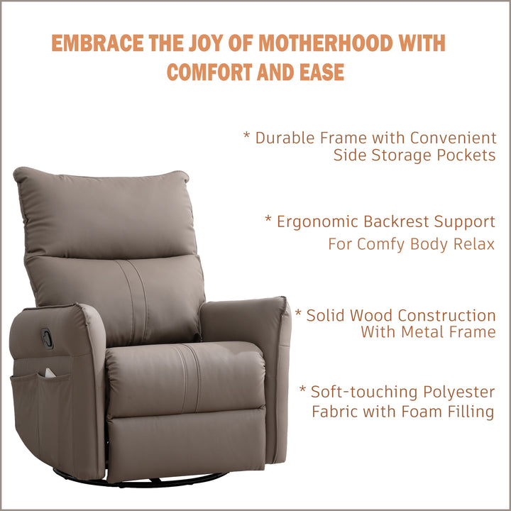 Rocking Recliner Chair,360 Degree Swivel Nursery Rocking Chair,Glider Chair,Modern Small Rocking Swivel Recliner Chair for Bedroom,Living Room Chair Home Theater Seat,Side Pocket(Brown)