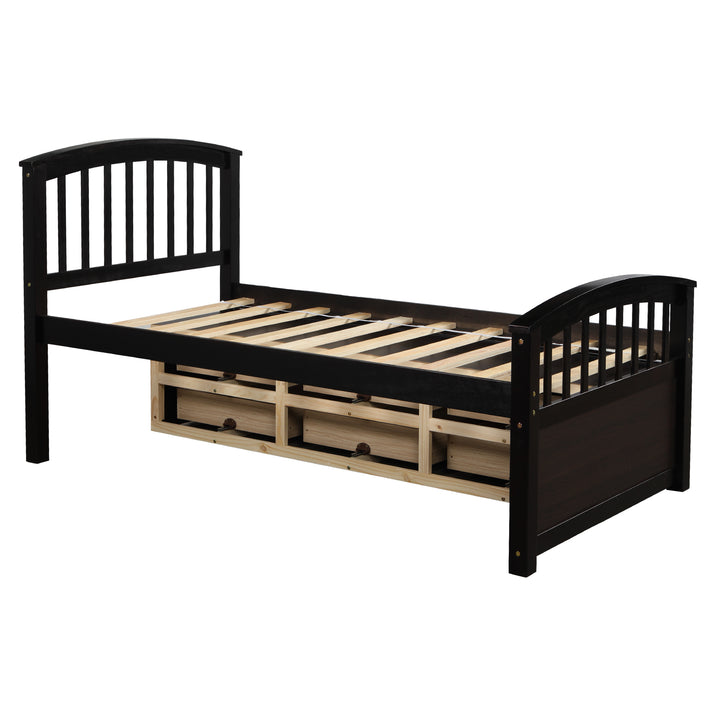 Orisfur. Twin Size Platform Storage Bed Solid Wood Bed with 6 Drawers