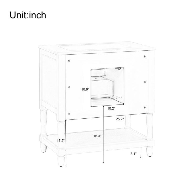 30" Bathroom Vanity with Sink Top, Bathroom Vanity Cabinet with Two Doors and Two Drawers, Solid Wood Frame, One Package, Green