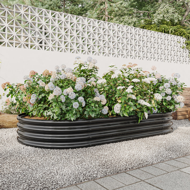 Raised Garden Bed Outdoor,   Oval Large Metal Raised Planter Bed for for Plants, Vegetables, and Flowers - Black