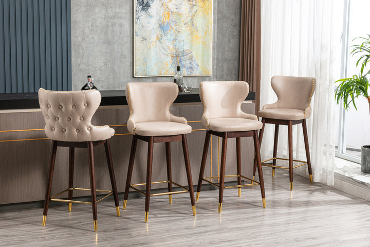 A&A Furniture,29.9" Modern Leathaire Fabric bar chairs, Tufted Gold Nailhead Trim Gold Decoration Bar stools,Set of 2 (Beige)