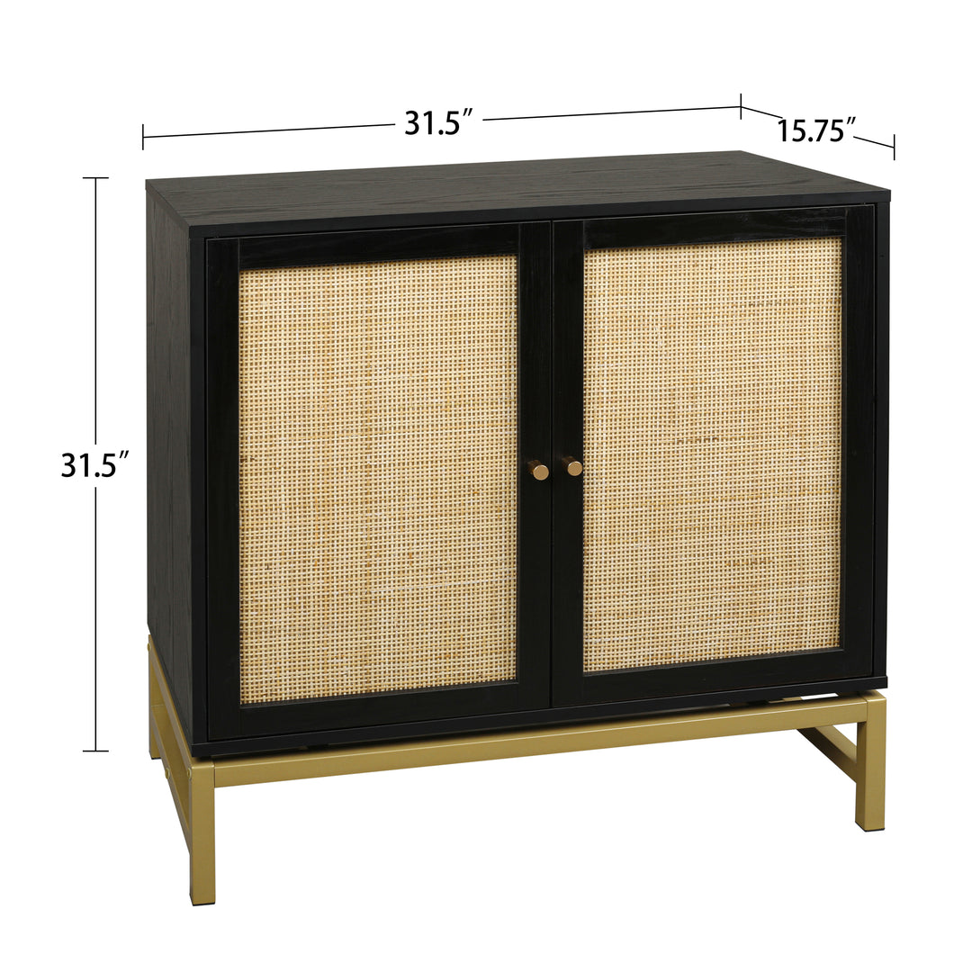 2 Door Cabinet, Natural Rattan 2 Door high cabinet, Built-in adjustable shelf, Easy Assembly, Free Standing Cabinet for Living Room Bedroom, Hallway