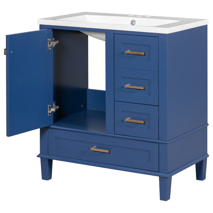 30" Bathroom Vanity , Modern Bathroom Cabinet with Sink Combo Set, Bathroom Storage Cabinet with a Soft Closing Door and 3 Drawers, Solid Wood Frame(Blue)