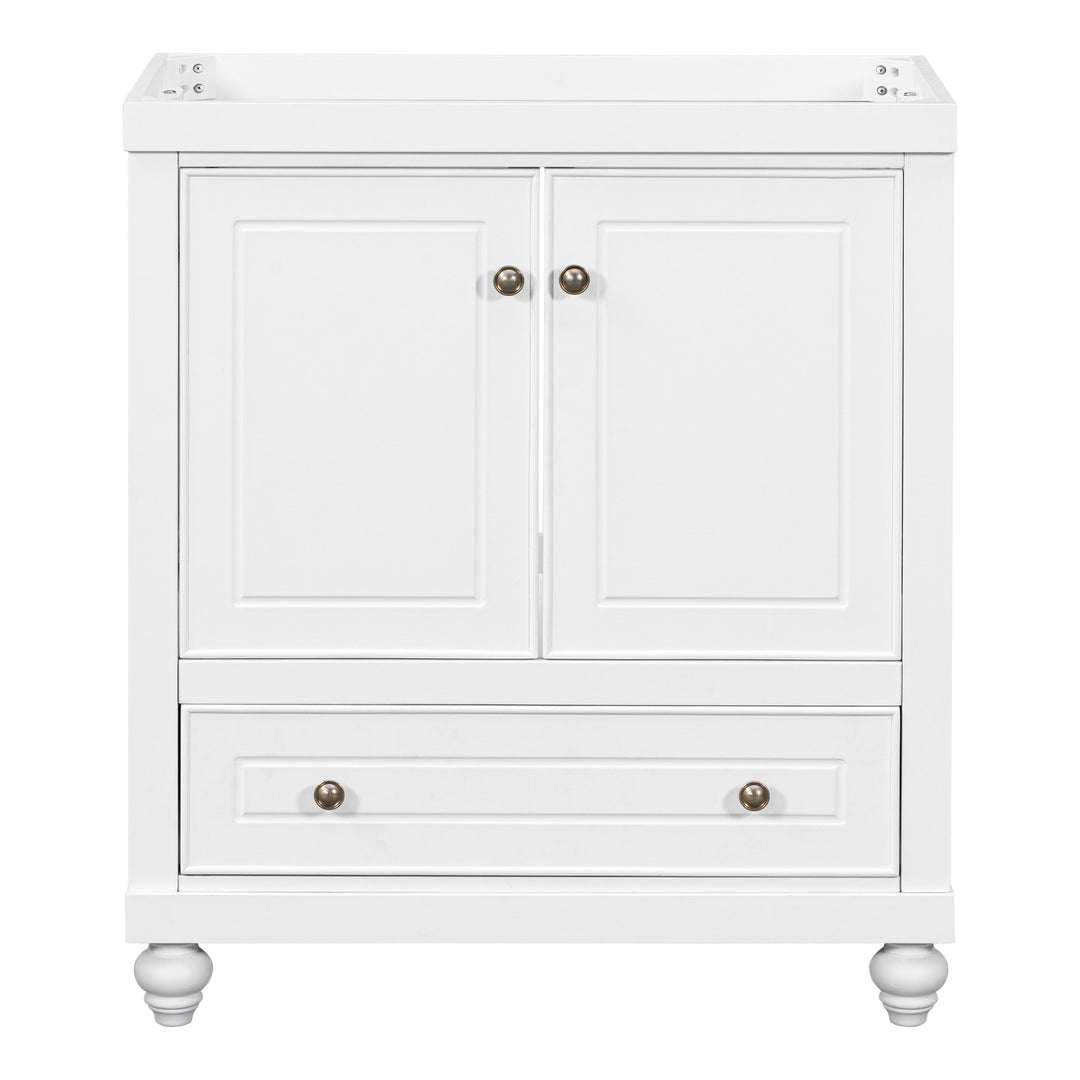 30" Bathroom Vanity without Sink, Base Only, Cabinet with Doors and Drawer, Solid Frame and MDF Board, White