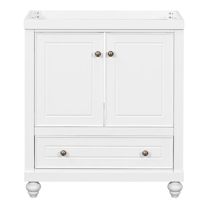 30" Bathroom Vanity without Sink, Base Only, Cabinet with Doors and Drawer, Solid Frame and MDF Board, White