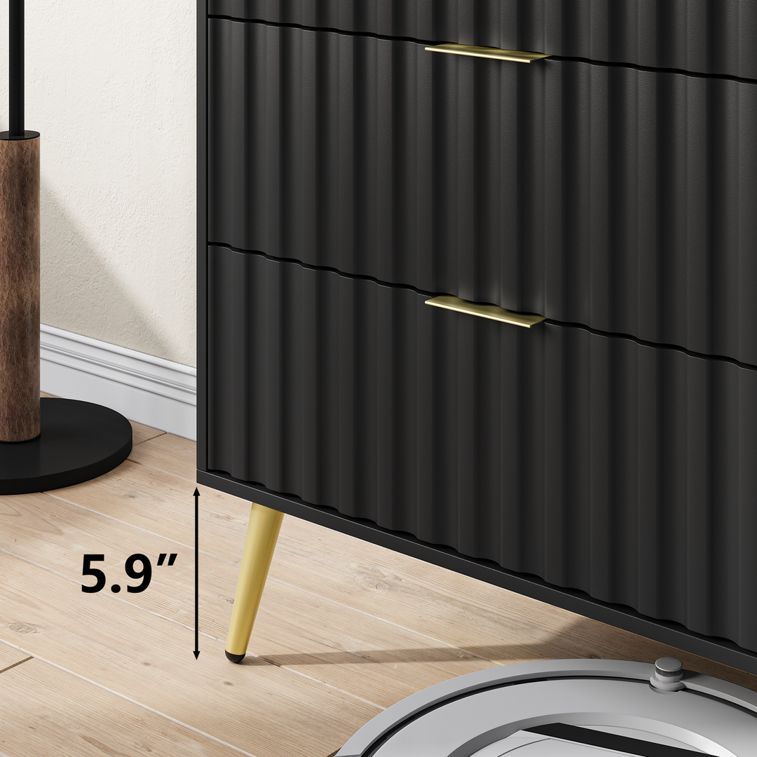 Black Modern 6 Drawers for Living Room for Hallway with Gold Handles Bedroom Chest of Drawers