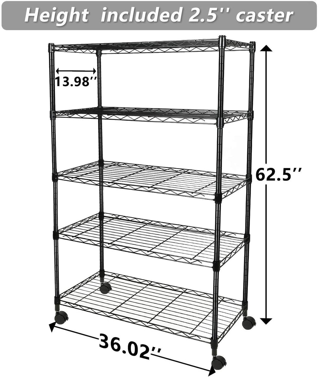 Simple Deluxe Heavy Duty 5-Shelf Shelving Unit with Wheel and Adjustable Feet, 36\'\' X 14\'\' X 60\'\', 5 Tier