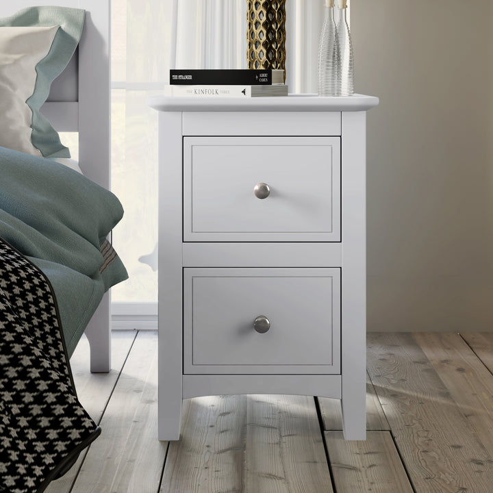 2 Drawers Solid Wood Nightstand End Table in White