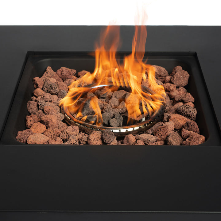 40000BTU Square Propane Fire Pit Table Steel Tabletop with Textilene Side Panel, Steel Lid and Rocks