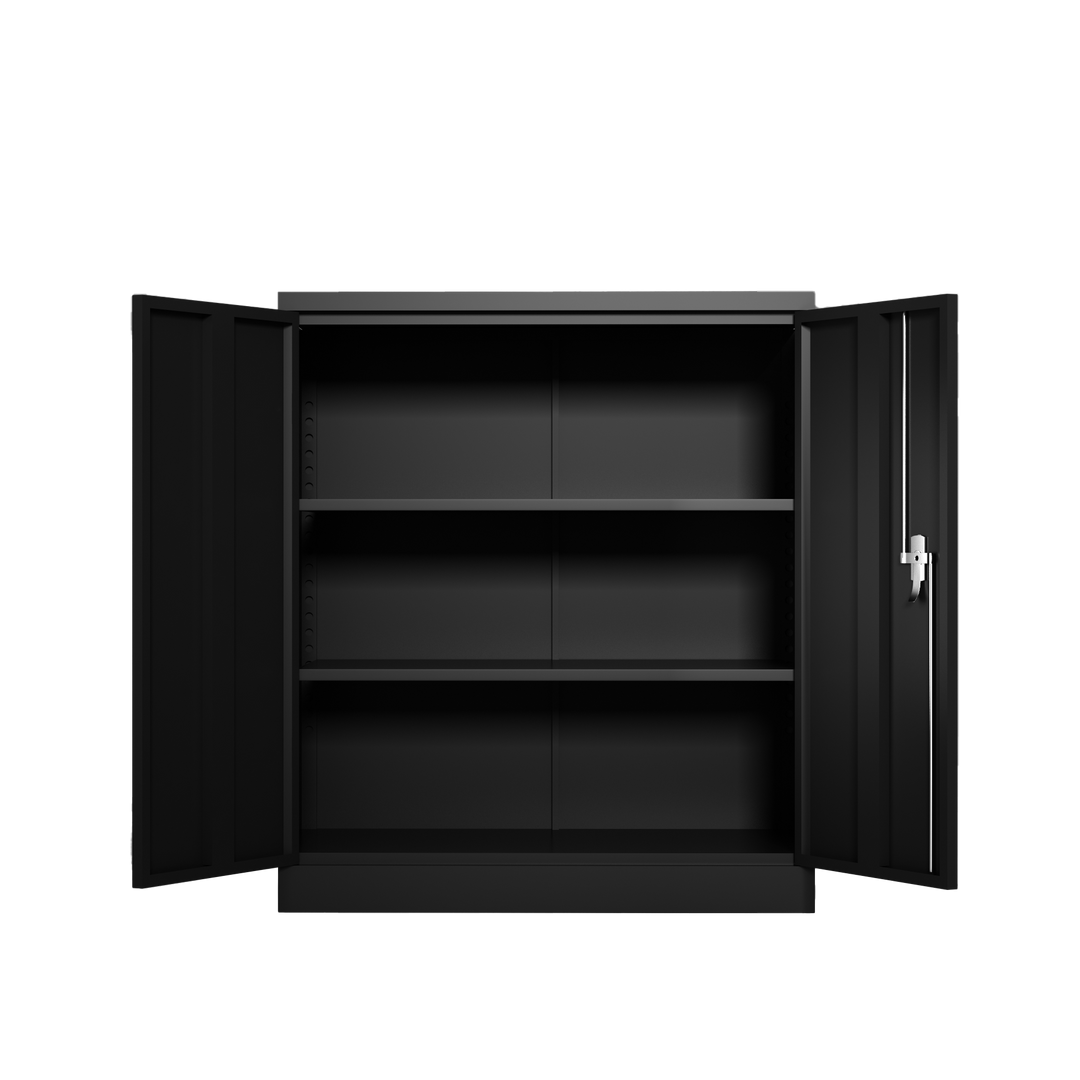 Metal Storage Cabinet with 2 Doors and 2 Shelves, Lockable Steel Storage Cabinet for Office, Garage, Warehouse