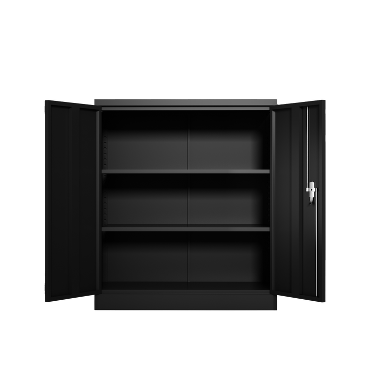 Metal Storage Cabinet with 2 Doors and 2 Shelves, Lockable Steel Storage Cabinet for Office, Garage, Warehouse