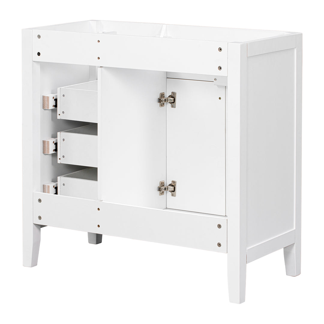 36" Bathroom Vanity without Sink, Cabinet Base Only, Bathroom Cabinet with Drawers, Solid Frame and MDF Board, White