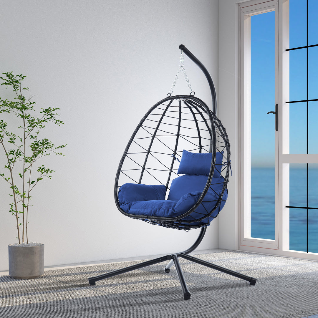 Egg Chair with Stand Indoor Outdoor Swing Chair Patio Wicker Hanging Egg Chair Hanging Basket Chair Hammock Chair with Stand for Bedroom Living Room Balcony