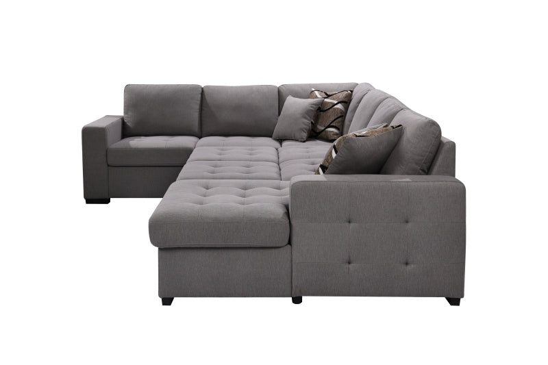 123" Oversized Sectional Sofa with Storage Chaise, U Shaped Sectional Couch with 4 Throw Pillows for Large Space Dorm Apartment. Grey