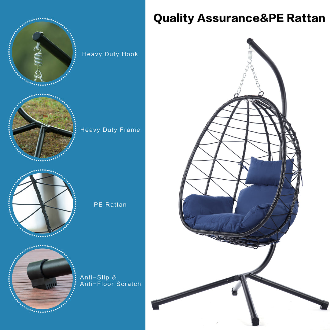 Egg Chair with Stand Indoor Outdoor Swing Chair Patio Wicker Hanging Egg Chair Hanging Basket Chair Hammock Chair with Stand for Bedroom Living Room Balcony