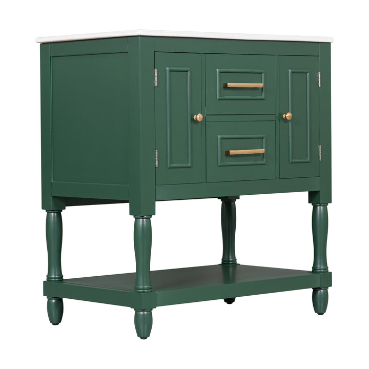 30" Bathroom Vanity with Sink Top, Bathroom Vanity Cabinet with Two Doors and Two Drawers, Solid Wood Frame, One Package, Green