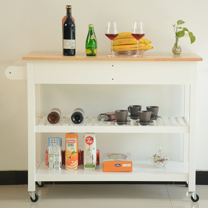 Kitchen Island & Kitchen Cart, Rubber Wood Top, Mobile Kitchen Island with Two Lockable Wheels, Simple Design for Easy Storing and Fetching, Two Drawers Give Unique Storage for Special Utensil.