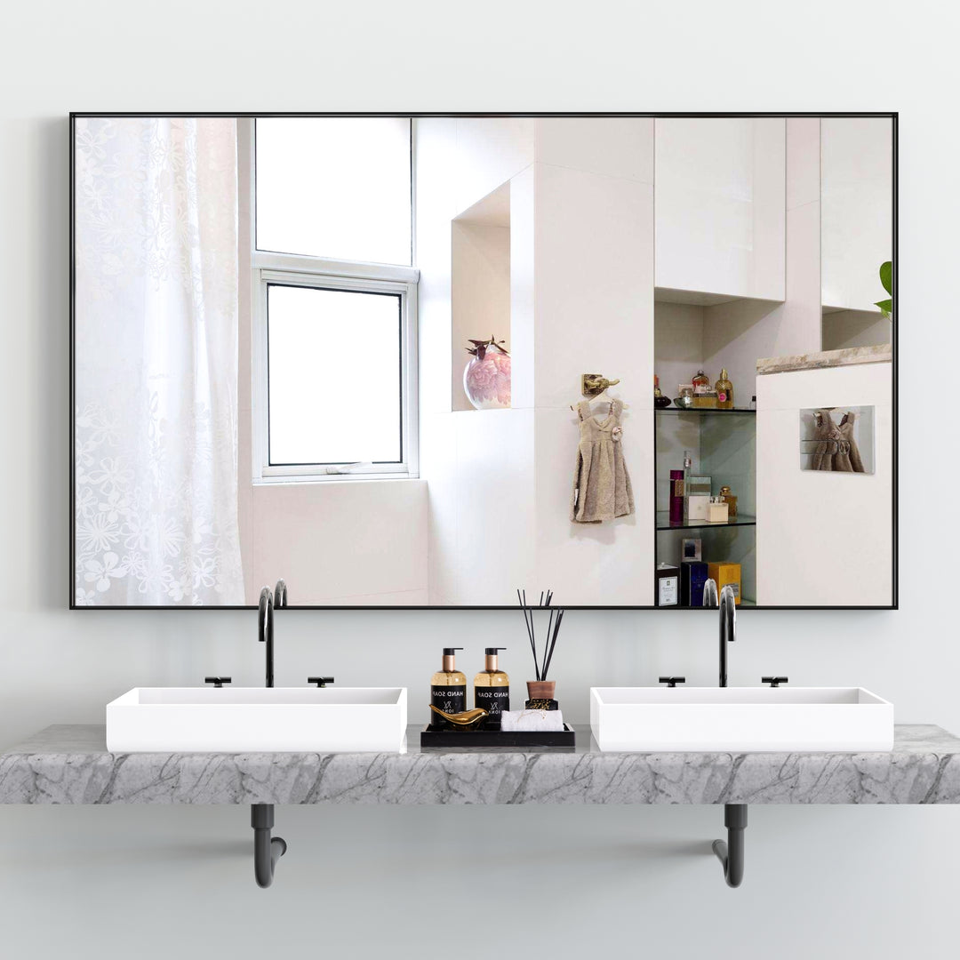 60*36" Oversized Modern Rectangle Bathroom Mirror with Balck Frame Decorative Large Wall Mirrors for Bathroom Living Room Bedroom Vertical or Horizontal Wall Mounted mirror with Aluminum Frame