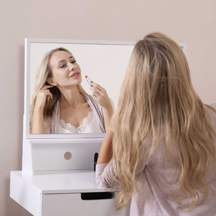 Wooden Mirror Vanity Desk Makeup Table,White