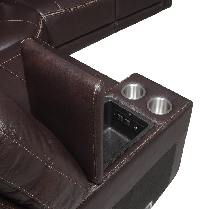 Customizable Dual-Power Leather Sectional - Top-Grain Leather, Power Headrest, Power Footrest - Transitional Styling, Perfect Fit