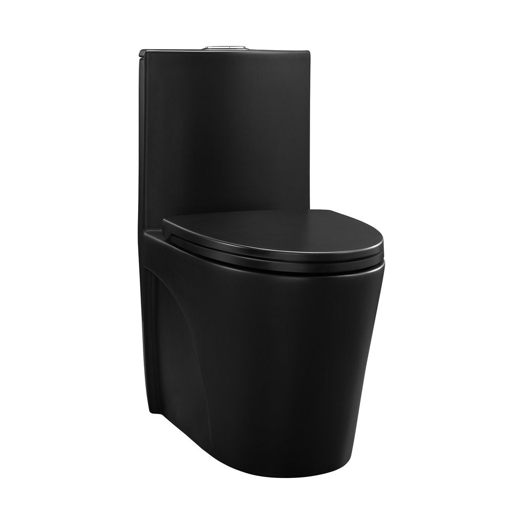 15 5/8 Inch 1.1/1.6 GPF Dual Flush 1-Piece Elongated Toilet with Soft-Close Seat - Matte Black 23T01-MB