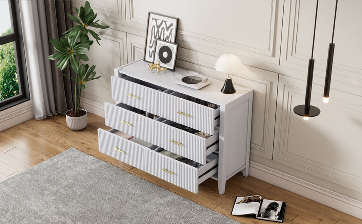 6 Drawer Dresser with Metal Handle for Bedroom, Storage Cabinet with Vertical Stripe Finish Drawer, White(Passed ASTM F2057-23 Test)