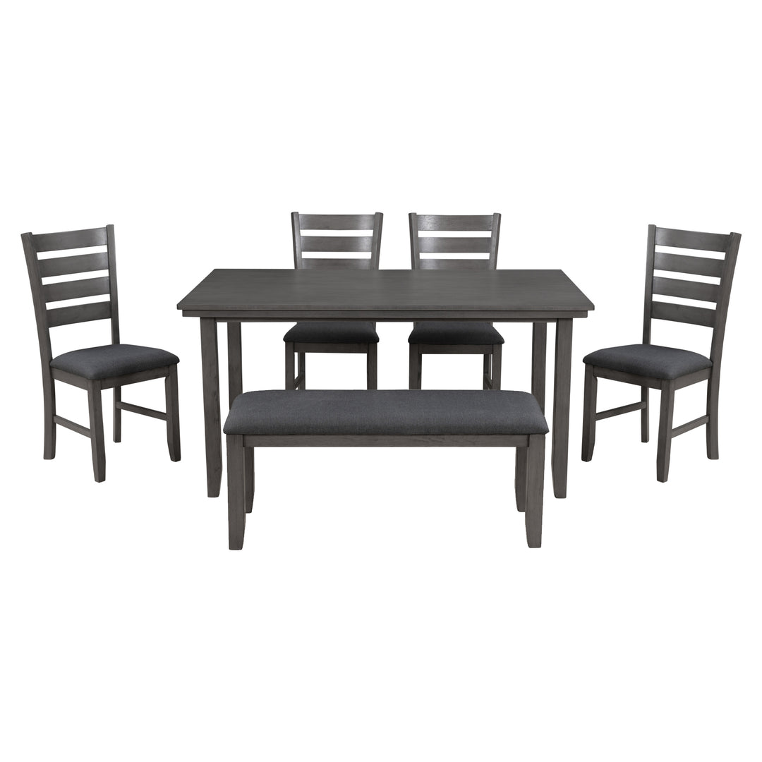 TREXM Dining Room Table and Chairs with Bench, Rustic Wood Dining Set, Set of 6 (Gray)