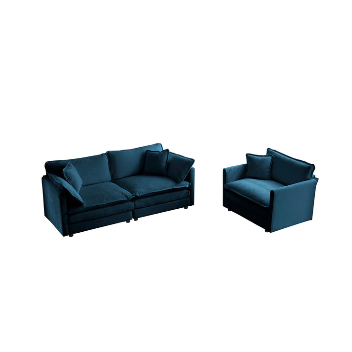 2 Seater Loveseat and Chair Set, 2 Piece Sofa & Chair Set, Loveseat and Accent Chair , 2-Piece Upholstered Chenille Sofa Living Room Couch Furniture(1+2 Seat ) ,Blue Chenille