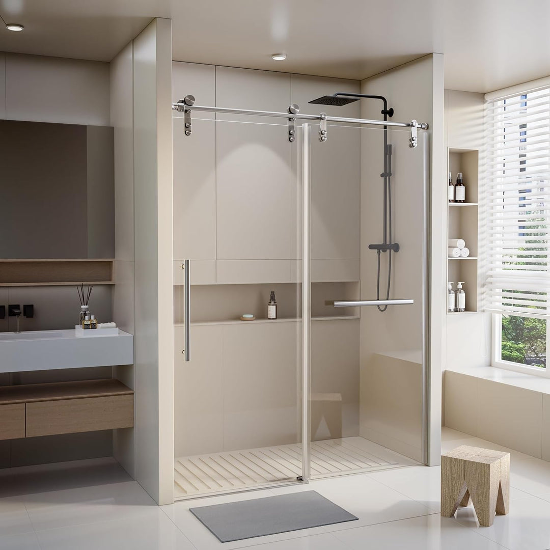 Frameless Shower Door with Rust-Resistant Stainless Steel, Explosion-Proof Glass, and Easy Installation 60*76