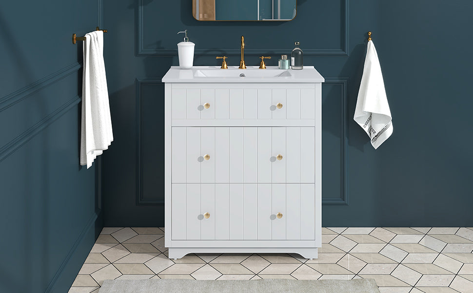 [Video]30-Inch Modern White Bathroom Vanity Cabinet with two drawers